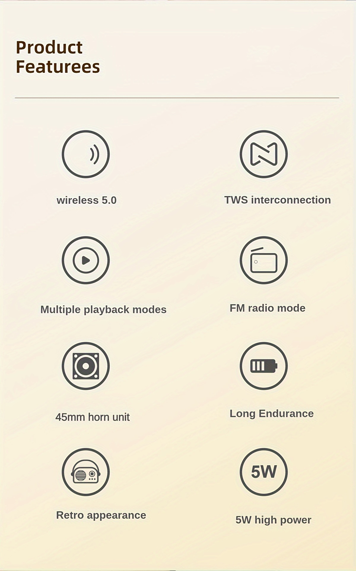 retro mini wireless speaker 5w speaker tws fm radio function support wireless u disk tf card classic vintage shape for android ios device gifts for family and friends details 0