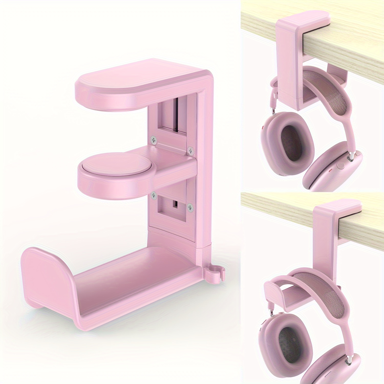 adjustable abs under desk headphone holder hanger with swivel clamp non stick on mount rotating arm for gaming headset storage details 2