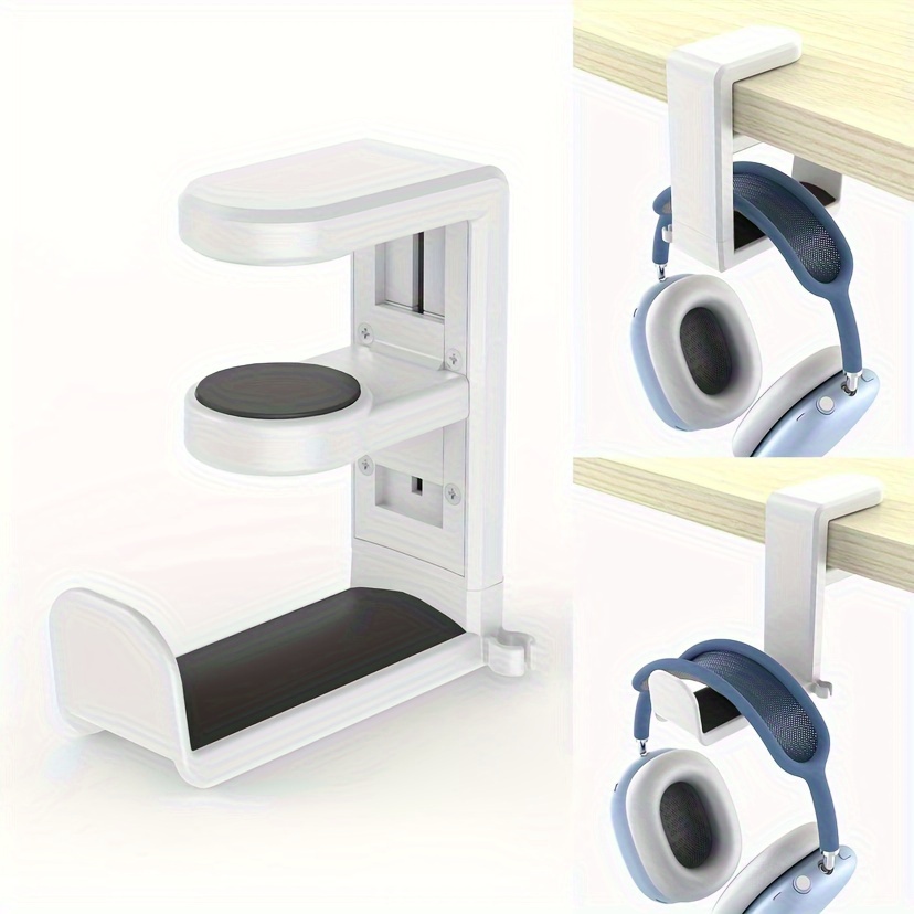 adjustable abs under desk headphone holder hanger with swivel clamp non stick on mount rotating arm for gaming headset storage details 3