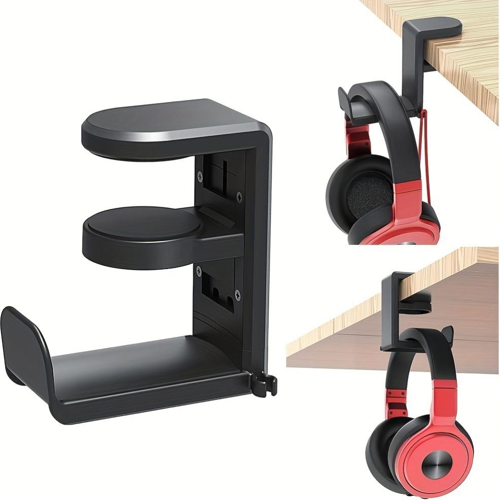 adjustable abs under desk headphone holder hanger with swivel clamp non stick on mount rotating arm for gaming headset storage details 4