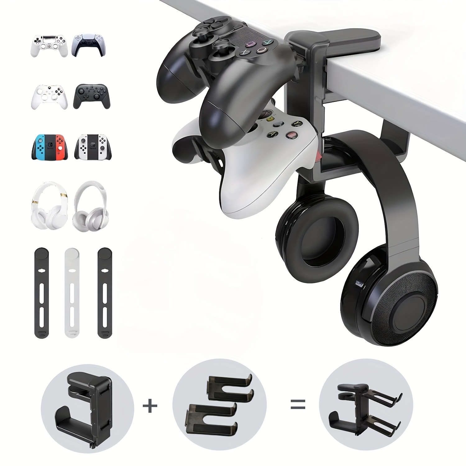 adjustable abs under desk headphone holder hanger with swivel clamp non stick on mount rotating arm for gaming headset storage details 5