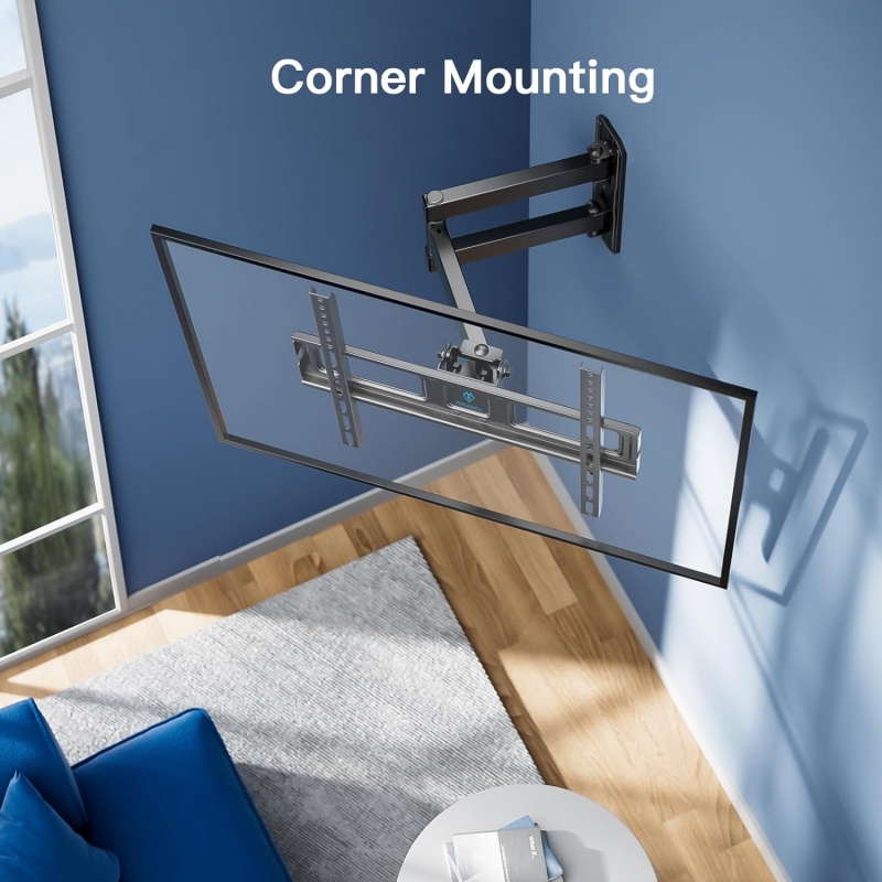 tv wall mount for 32 55 inch flat curved tvs heavy duty single articulating arms tv bracket up to vesa 400x400mm and 110 23lbs support swivel 160 tilt 15 level adjustment details 3