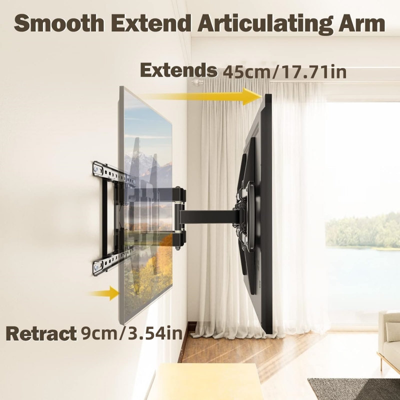 tv wall mount for 32 55 inch flat curved tvs heavy duty single articulating arms tv bracket up to vesa 400x400mm and 110 23lbs support swivel 160 tilt 15 level adjustment details 6