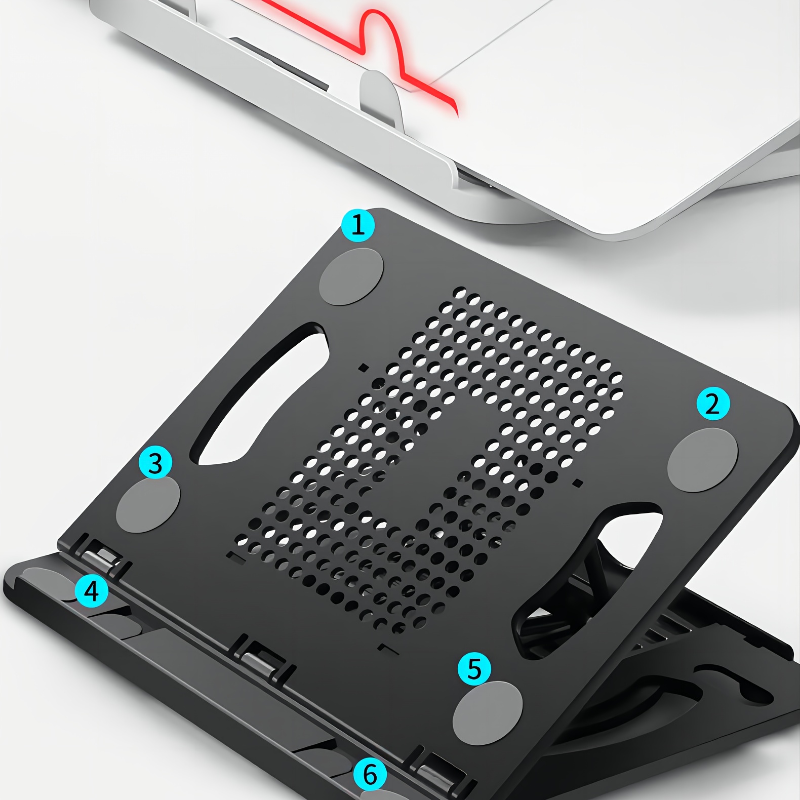 portable laptop tablet stand adjustable foldable rotatable cooling riser with desktop height boost pad details 3