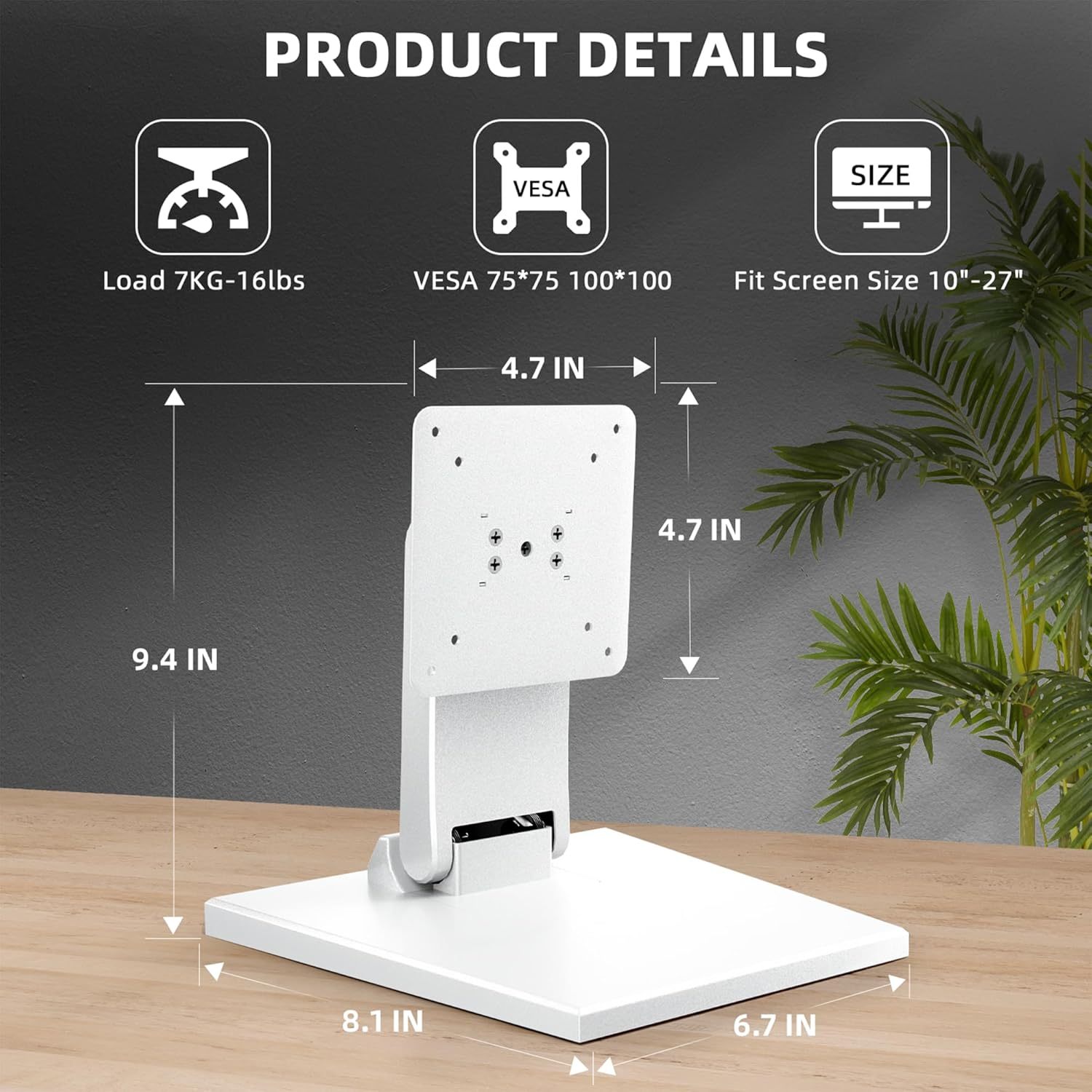 vesa monitor mount stand low profile lay flat folding monitor stand with vesa and 100x100 white details 4
