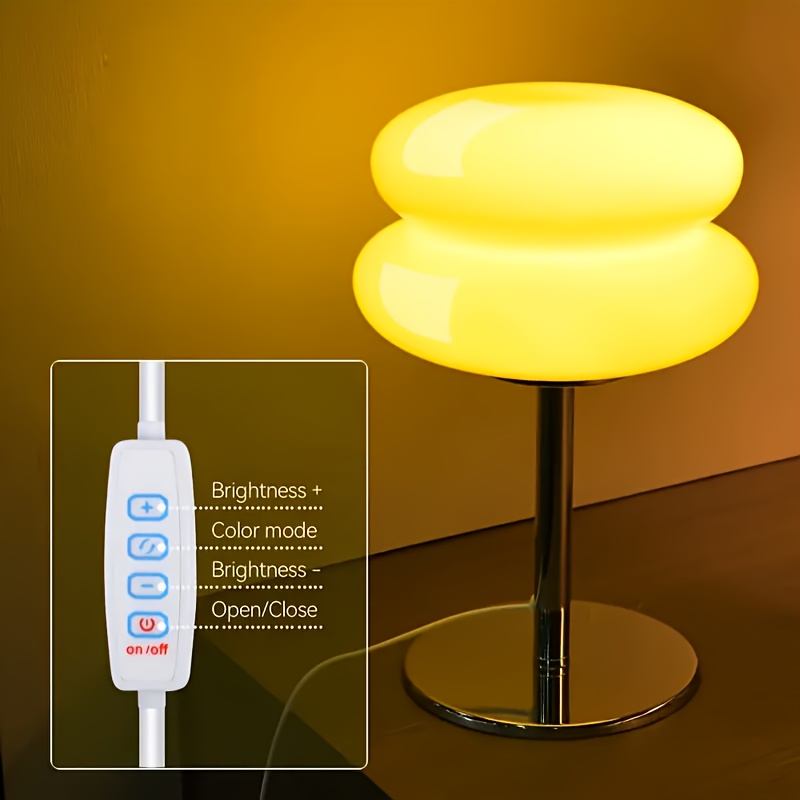 vintage mushroom shaped table lamp retro century modern design usb powered led lighting adjustable brightness suitable for bedside or living room details 2