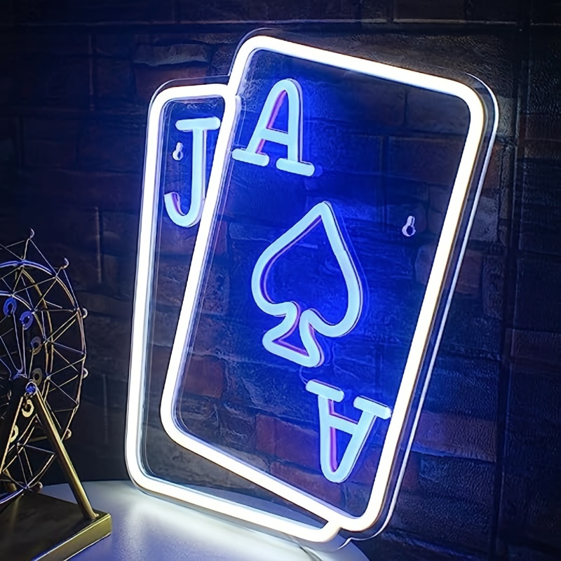 playing cards neon sign for wall decor poker teen led neon blue white usb light sign bedroom casino bar room birthday party decoration eid al adha mubarak details 0