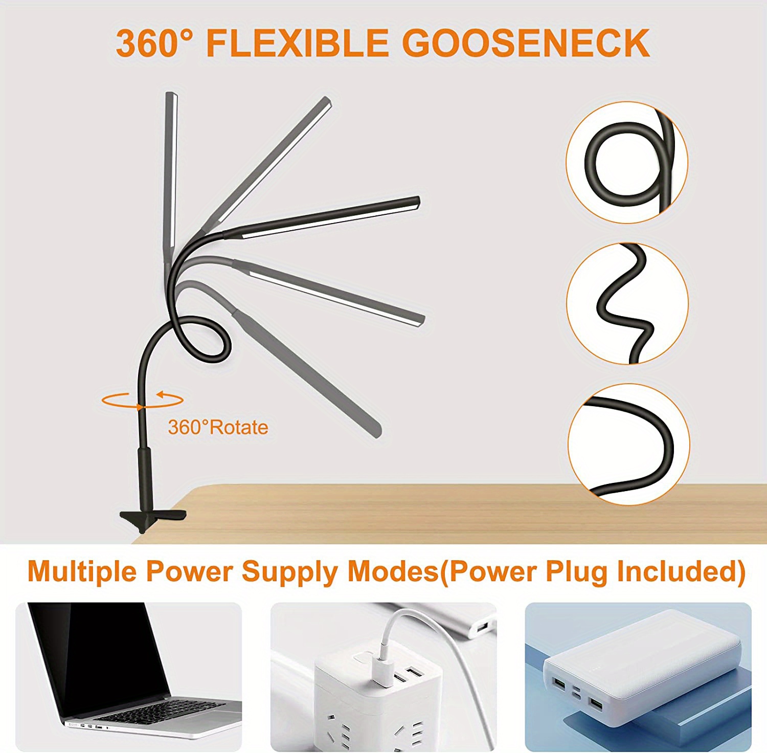 desk lamp clip desk light for home office usb reading lamp with led flexible gooseneck for bed headboard craft computer video call details 1