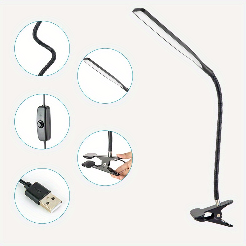 desk lamp clip desk light for home office usb reading lamp with led flexible gooseneck for bed headboard craft computer video call details 2