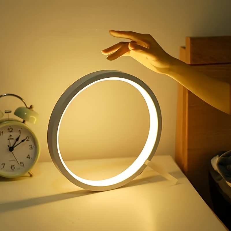 1pc bedside table lamp bedroom table light sensor table light round modern simple multifunctional night light details 1
