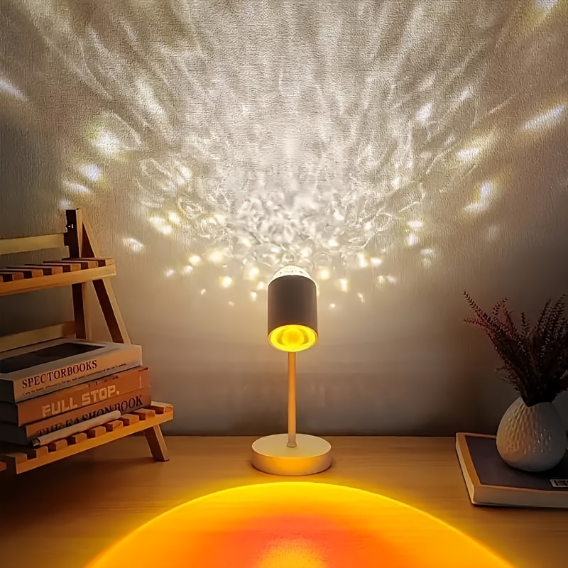 sunset projection table lamp with dual water ripple heads usb powered multi color ambient lighting for living room bedroom and broadcast spaces details 1