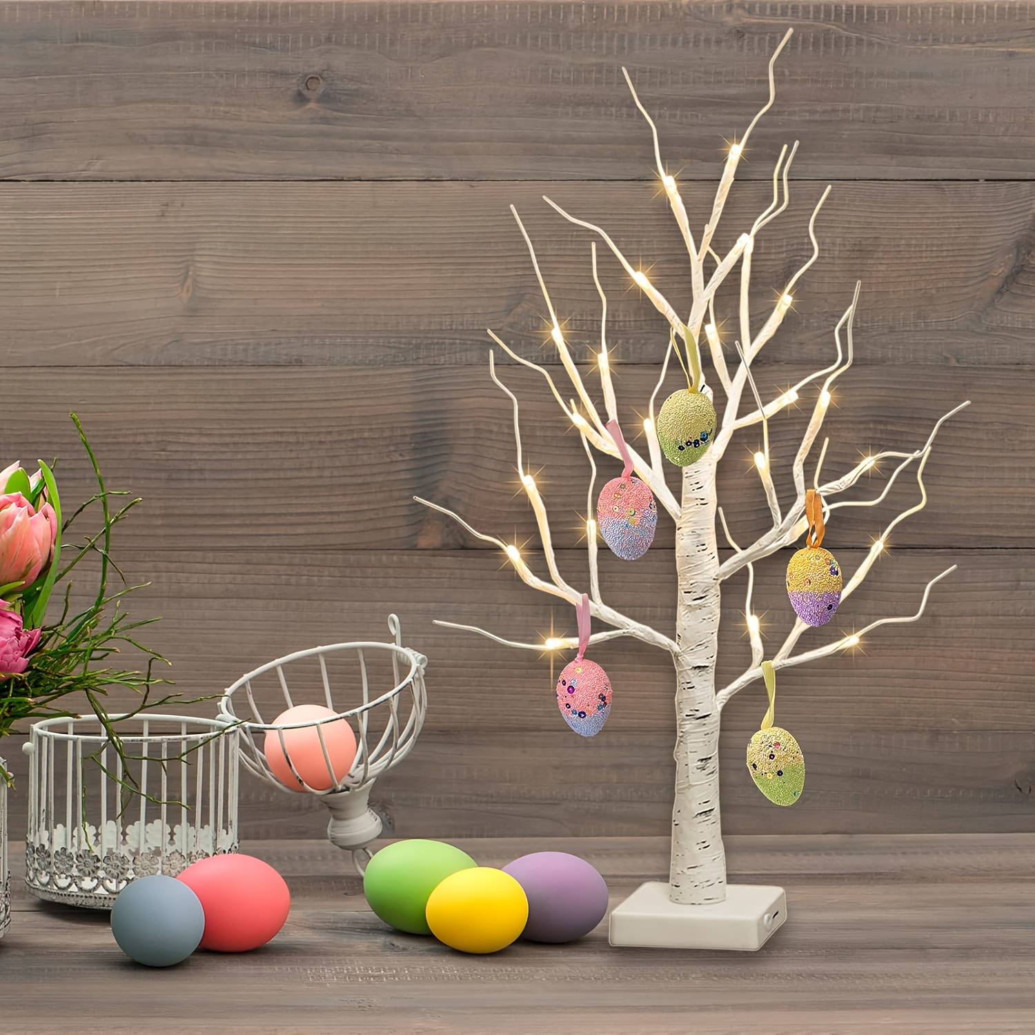 24 led easter twinkling tree fairy light ornaments 23 birch tree adjustable branches 3aa usb powered tree lamp for party bedroom decor outdoor activities christmas halloween decorations for outdoor camping hiking eid al adha mubarak details 5