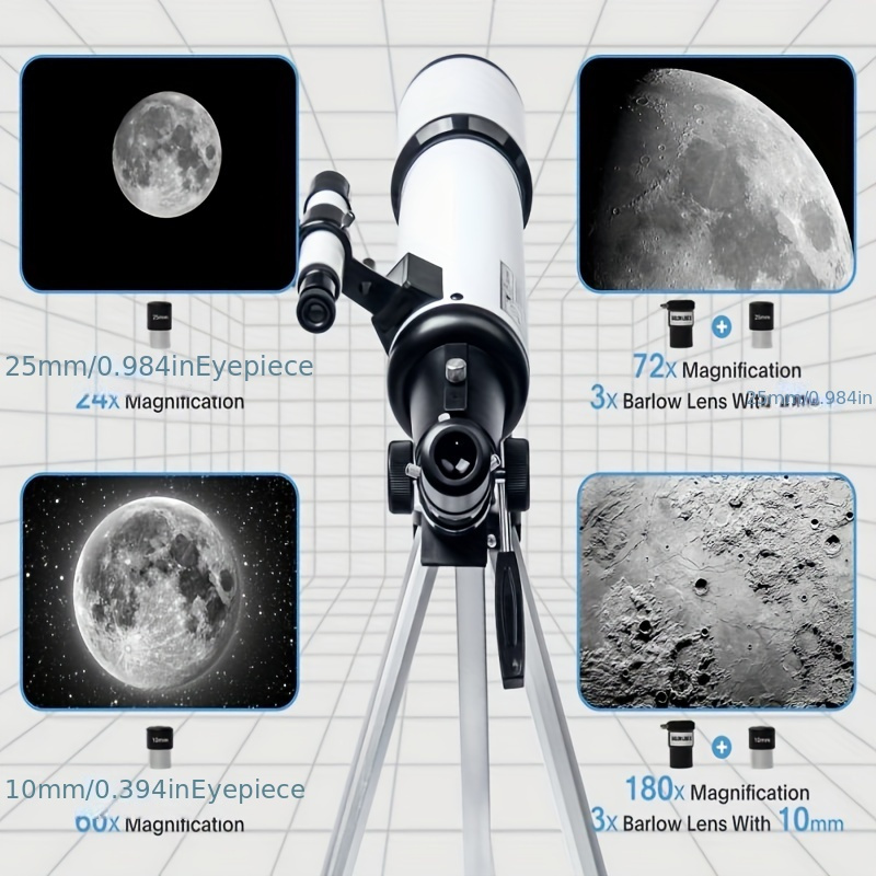 telescope 80mm aperture 600mm astronomical portable refracting fully multi coated high transmission coatings az mount with tripod phone adapter wireless control carrying bag details 4